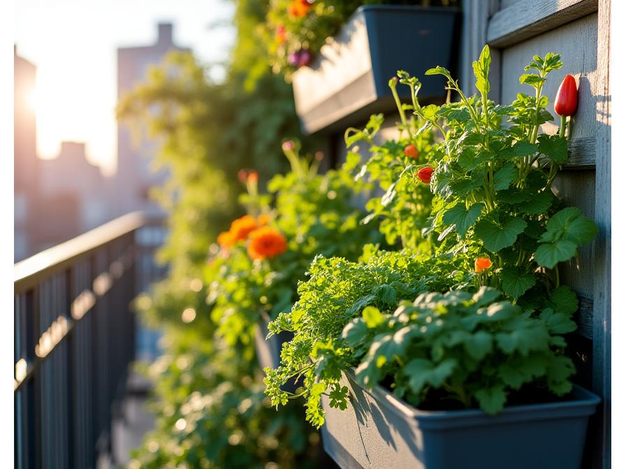 Urban grønnsaks- og blomsterdyrking på balkong